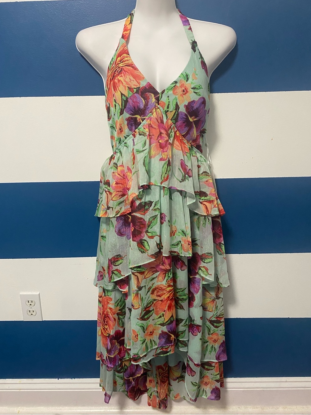 Siena Floral Halter Ruffle High-Low Midi Dress